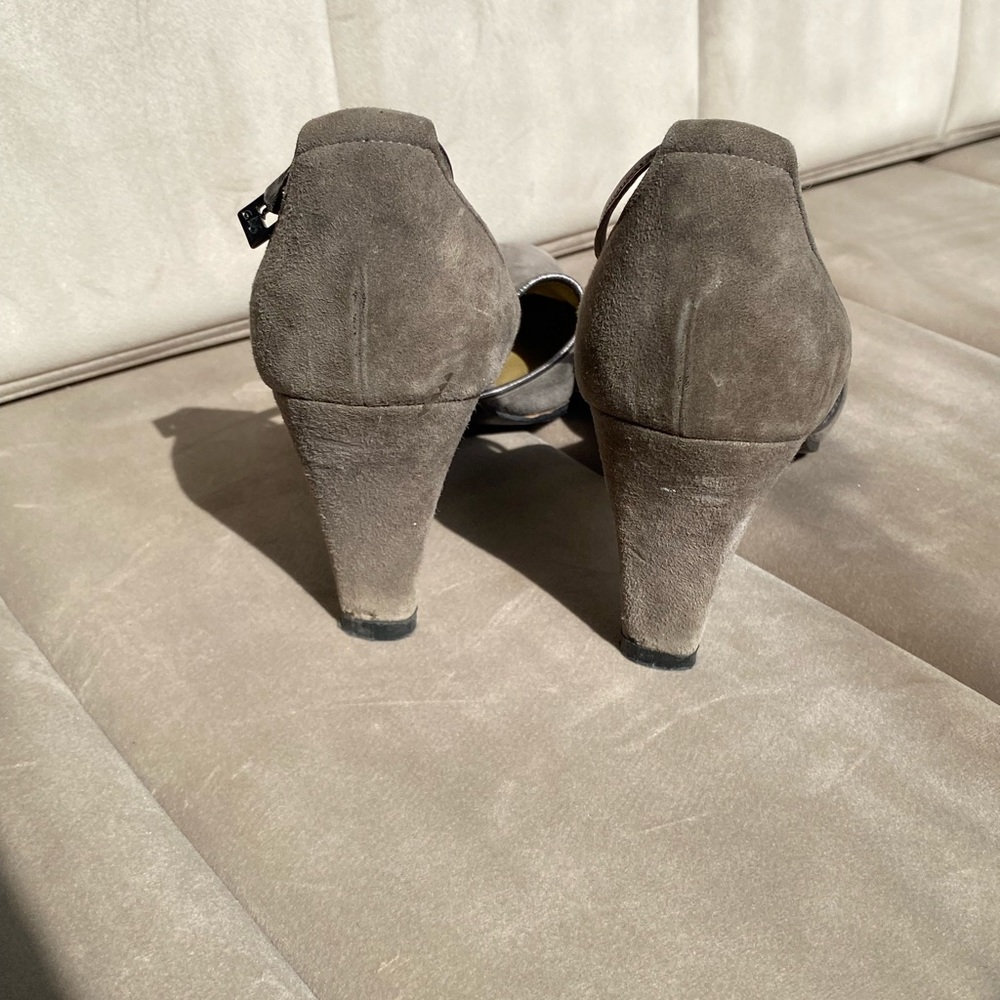 VINTAGE YSL Grey Suede Heels Witt Silver Trim size 9 - Picture 4 of 6
